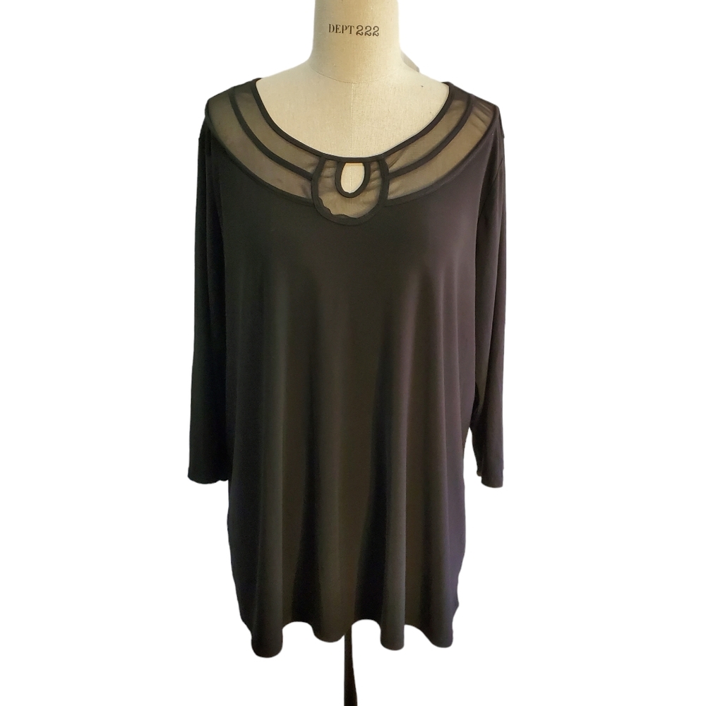 Adele & May Woman Black Sheer Collar Tunic‎ Blouse Size 3X